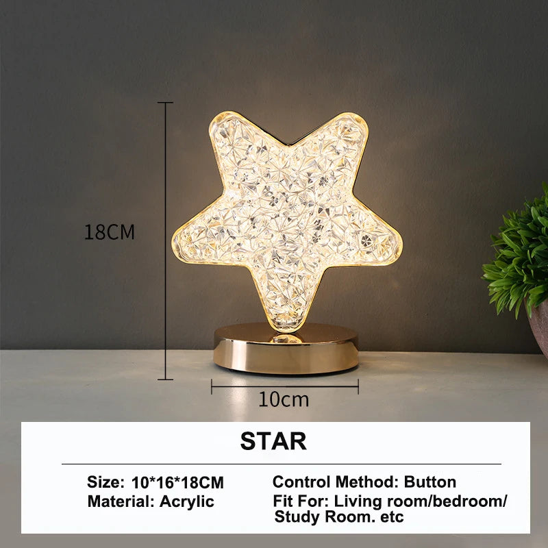 GGbingo 3D Track Crystal Table Lamp Office USB Charging Night Light for Bedroom Living Room Party Decoration Creative Lamp Peaceful Pleasures Health and Wellness Star