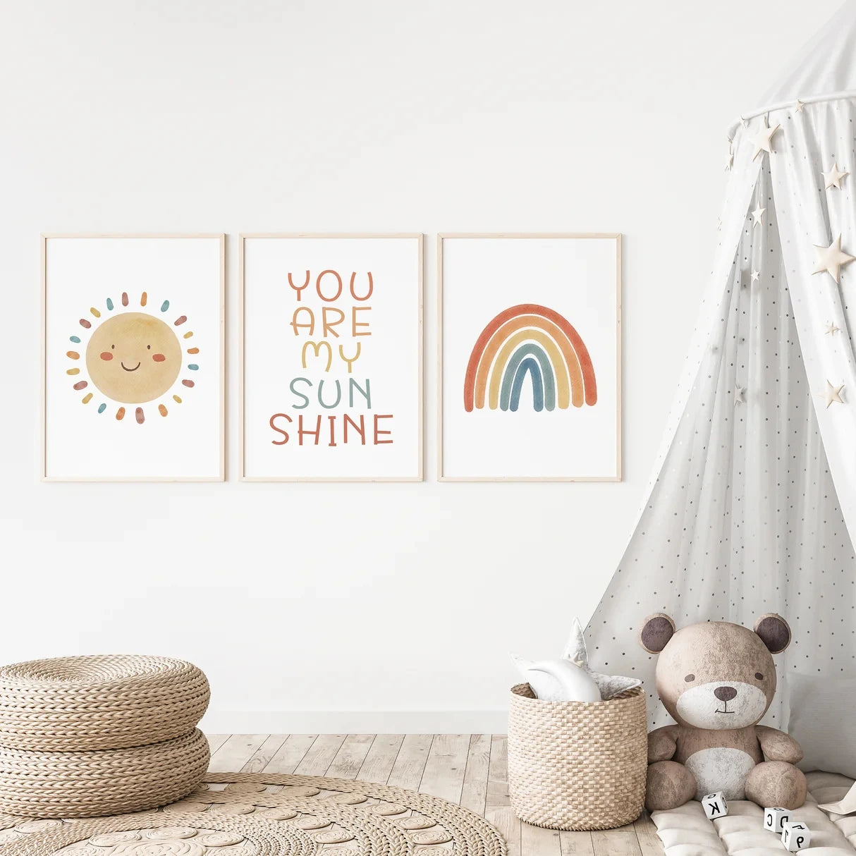 You Are My Sunshine 3-Piece Cartoon Canvas Wall Art Set