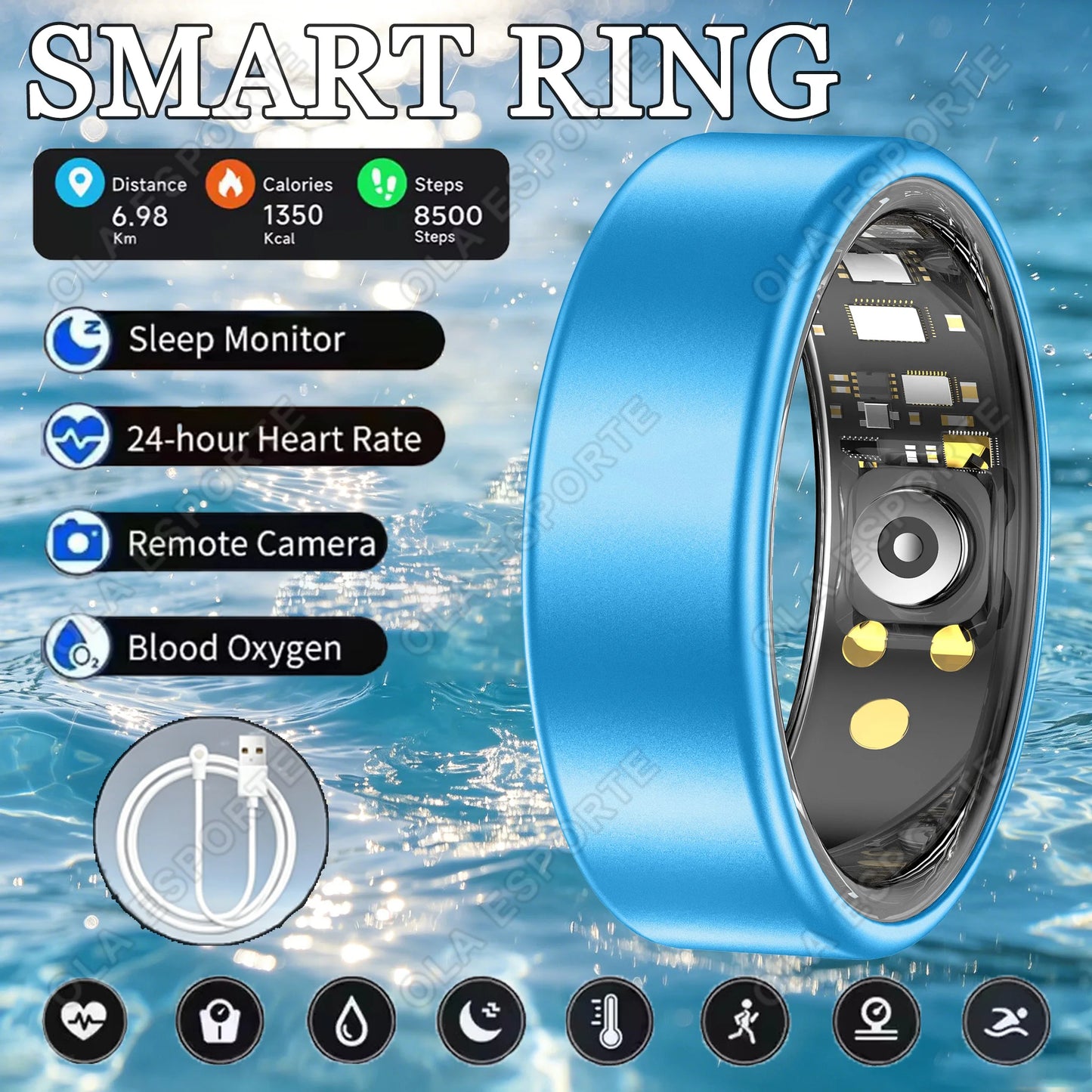 Smart Ring Blood Pressure Heart Rate Sleep Monitoring Smartring IP68 & 5ATM Waterproof Multi-sport Mode Smartring Man Women 2026 Peaceful Pleasures Health and Wellness Blue 14