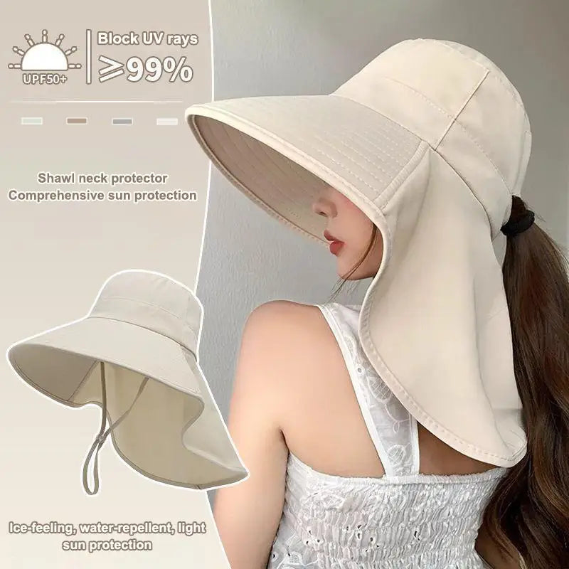 Women's Wide Brim Sun Hat UPF 50+ Neck Flap Beach Cap