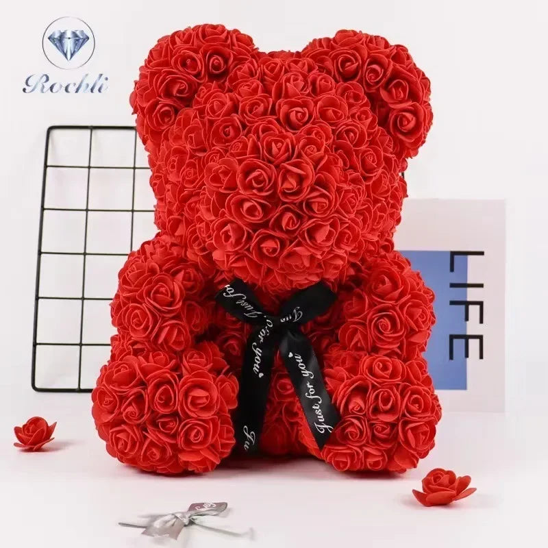 Romantic Rose Bear Eternal Flower Valentine's Day Gift, Christmas Wedding Floral Home Decor for Party Festival Decoration Peaceful Pleasures Health and Wellness