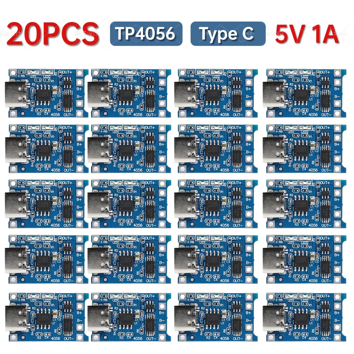 1-20PCS TP405~ 5V 1A 18650 Lithium Battery Charger Module Type-C/Micro USB/Mini USB Charging Board With Protection Dual Function Peaceful Pleasures Health and Wellness 20PCS Type-C