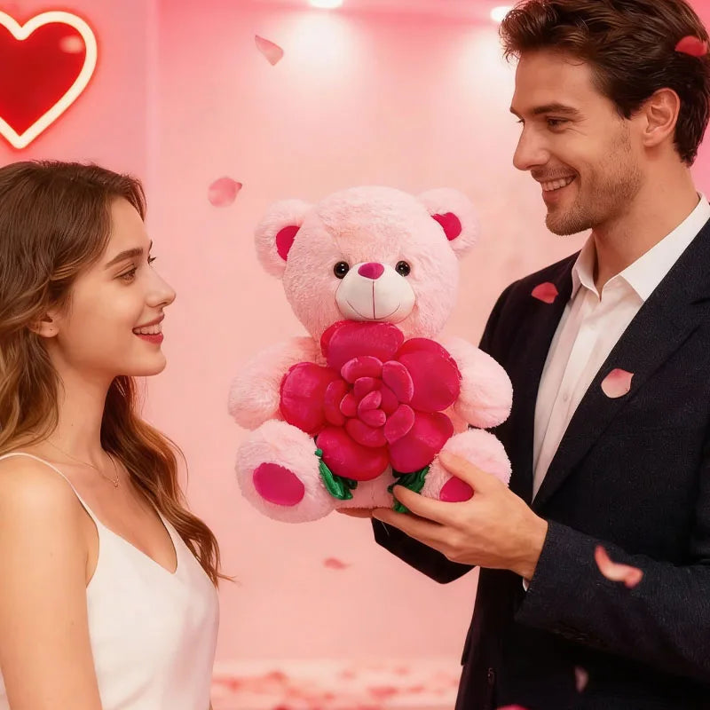Rose Bear Plush Stuffed Animal – Romantic Keepsake Gift Doll