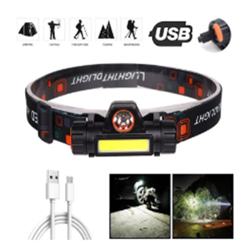 Led Mini Headlamp Strong Light Multi-functional Dual Light Source Magnetic Attraction Outdoor Usb Charging Fishing Peaceful Pleasures Health and Wellness