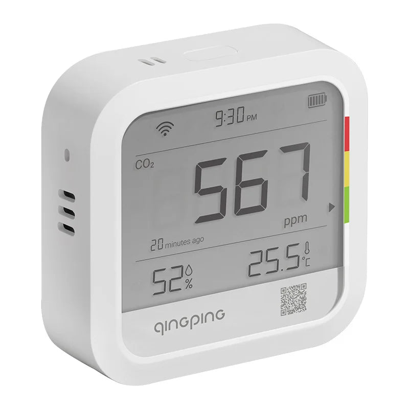 Qingping Meter Carbon Dioxide Detector WIFI CO2 Detetor Time Digital LCD Indoor Thermometer Hygrometer Qingping LoT Recharge Peaceful Pleasures Health and Wellness White