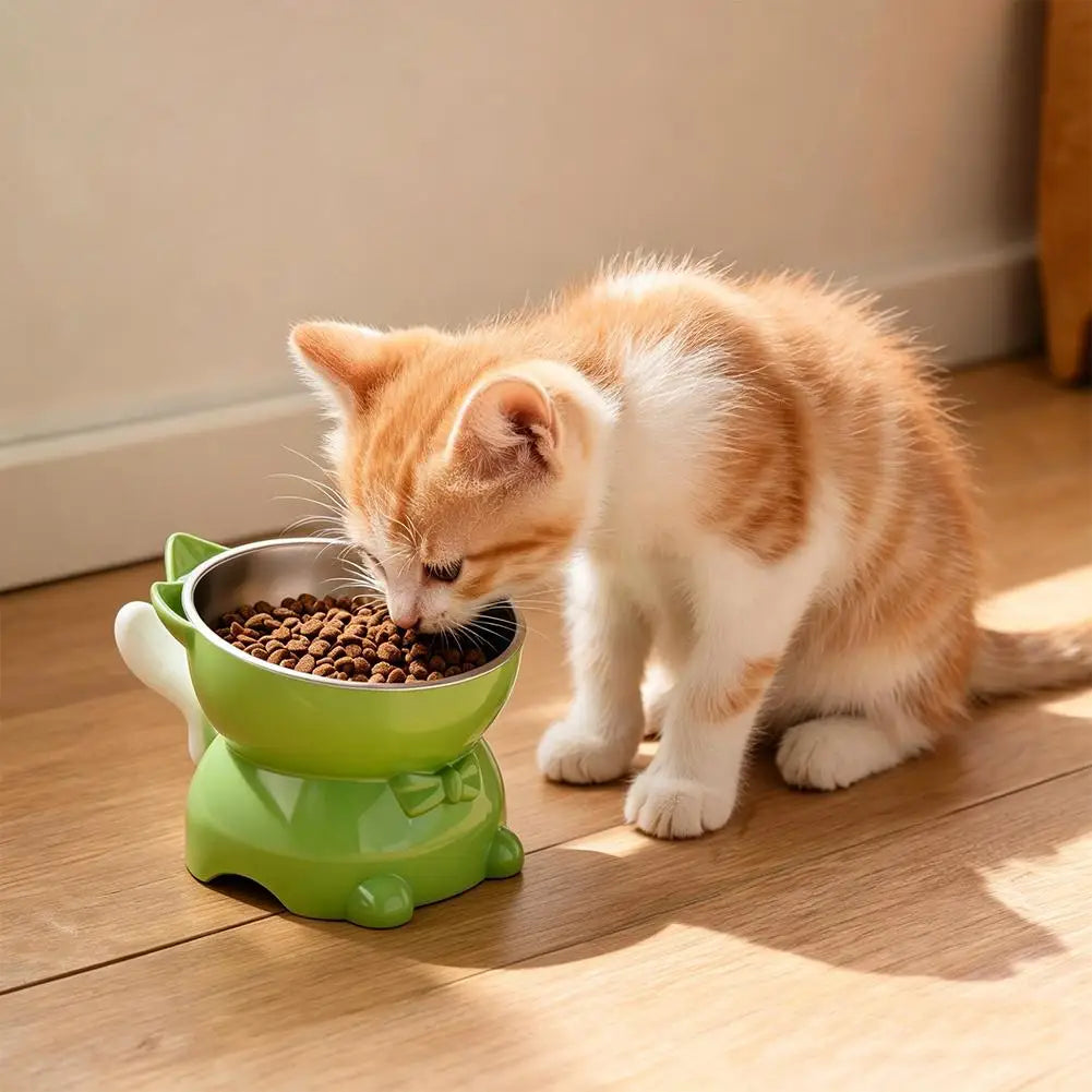 Increased Neck Protection High Quality Water Bowl Healthy Safe Stainless Steel Cat Bowl Anti-overturning Oblique Mouth Pet Bowl Peaceful Pleasures Health and Wellness