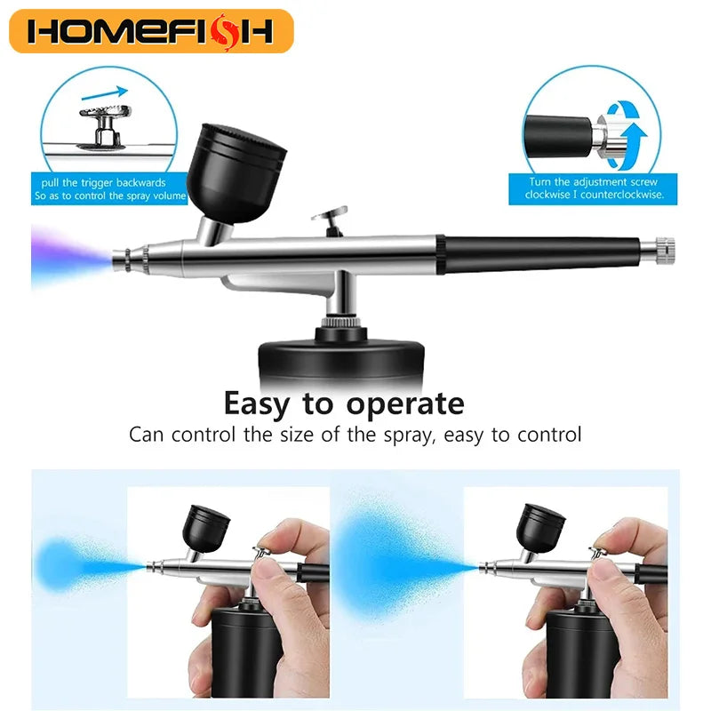 HOMEFISH Airbrush Painting Mini Spray Gun for Painting Wireless Electric Paint Gun Airbrush Kit with Compressor Peaceful Pleasures Health and Wellness