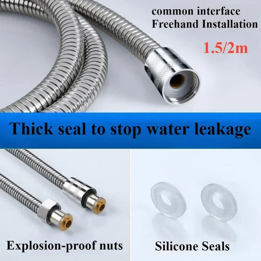 SUS304 Flexible Shower Hose 1.5M / 2M – Stainless Steel Black Flexible Shower Hose Peaceful Pleasures Health and Wellness
