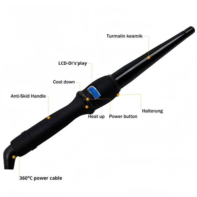 Professional Curling Iron Tourmaline Ceramic Hair Curler with LCD Display High Temperature Good Performance Peaceful Pleasures Health and Wellness