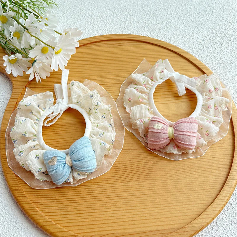 1pc Autumn Dog Scarf Rustic Style Pet Scarf Cute Princess Style Cat Scarf Drool Towel Lace Bow Peaceful Pleasures Health and Wellness