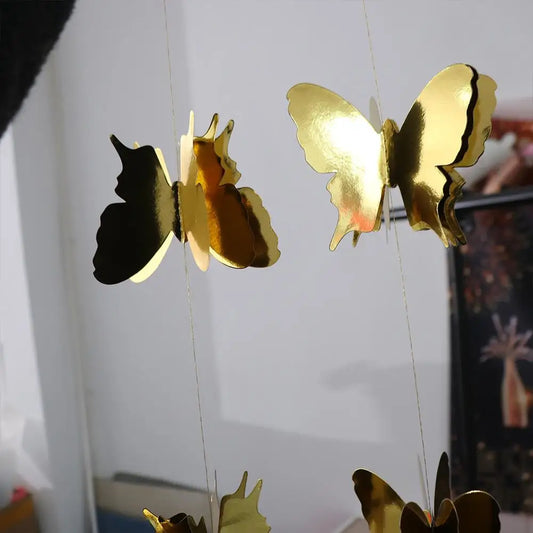 3D Butterfly Paper Hanging Garland – 2m Colourful Party Banner Party Hanging Banner Oasis Select gold