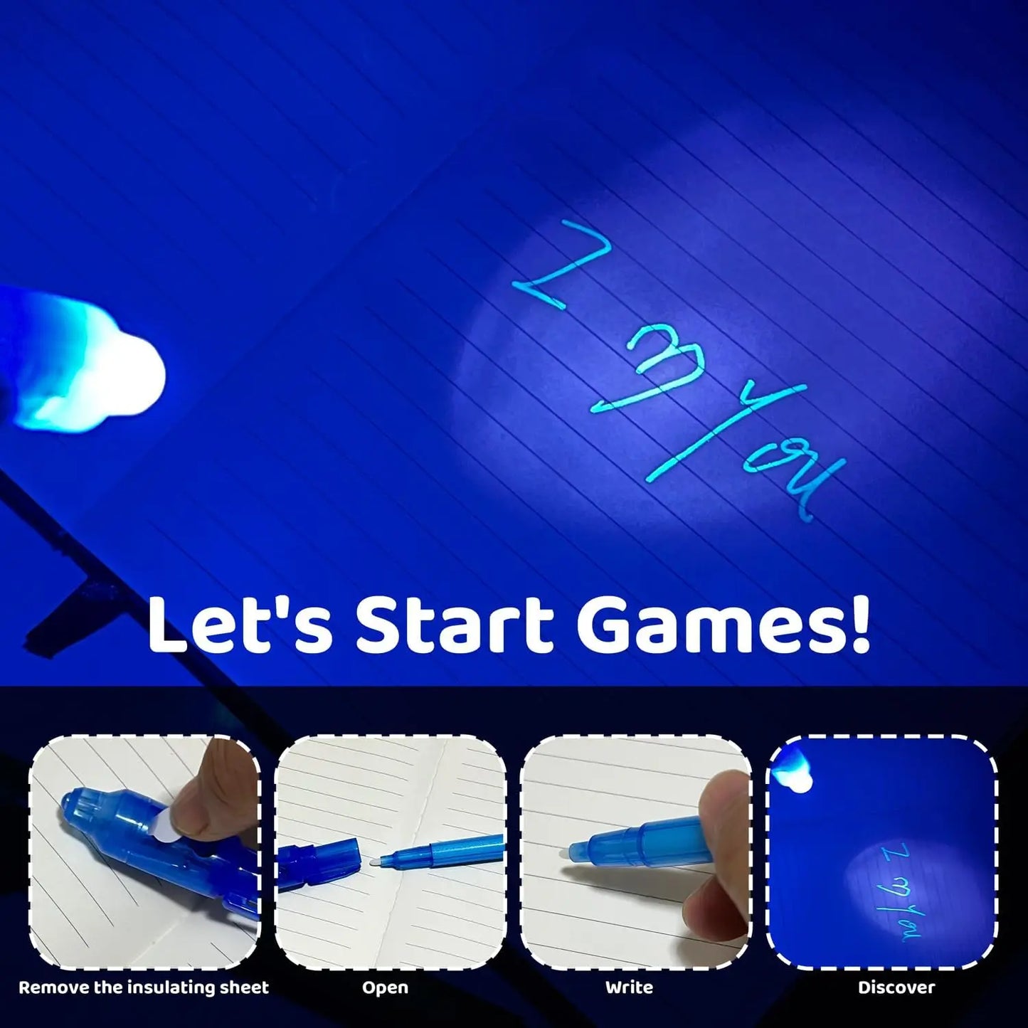 16pcs Luminous Light Pen Magic Purple 2 in 1 UV Black Light Combo Drawing Invisible Ink Pen Learning Education Toys for Child Peaceful Pleasures Health and Wellness