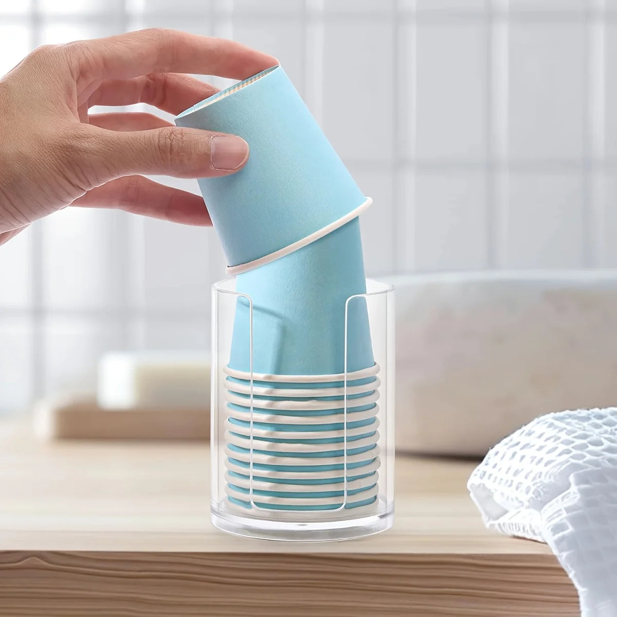 Bathroom Jar Accessories Set 4 Pcs - Clear Toothbrush Holder Plastic Soap Dispenser Bathroom Cup Dispenser Qtip Holder Peaceful Pleasures Health and Wellness