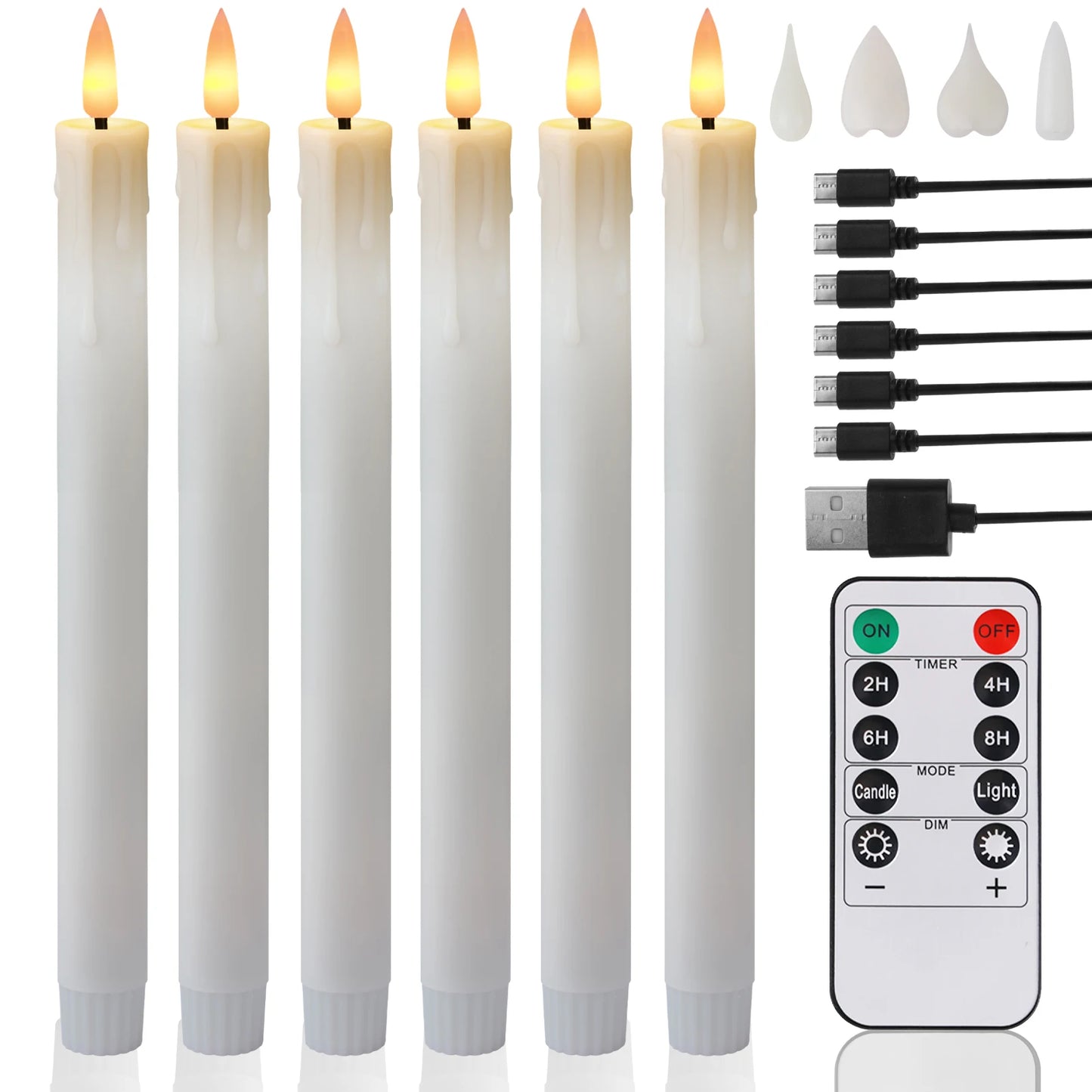 12/24pc Pack LED Rechargeable Flameless Taper Candle Battery Operated with Remote Electric Tea Light Christmas Window Home Decor Peaceful Pleasures Health and Wellness 6Pcs White