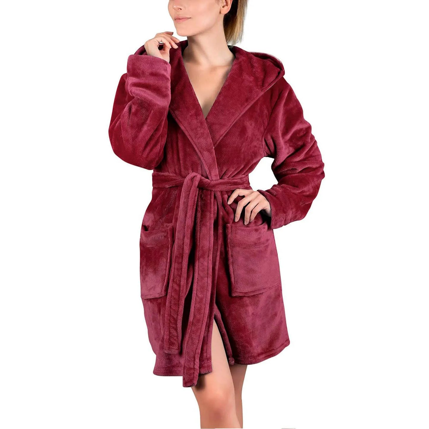 Women's Hooded Kimono Bathrobe | Long Soft Robe with Waist Tie
