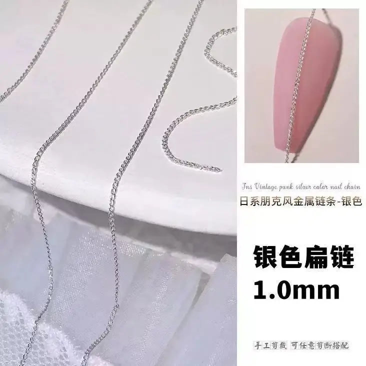 Micro Bead Chain Nail Art Decoration, Silver Gold 50cm Ball Chain for Stylish Manicures, Odorless Nail Accessory, for Hand Feet Peaceful Pleasures Health and Wellness 1mm sliver flat China Mainland