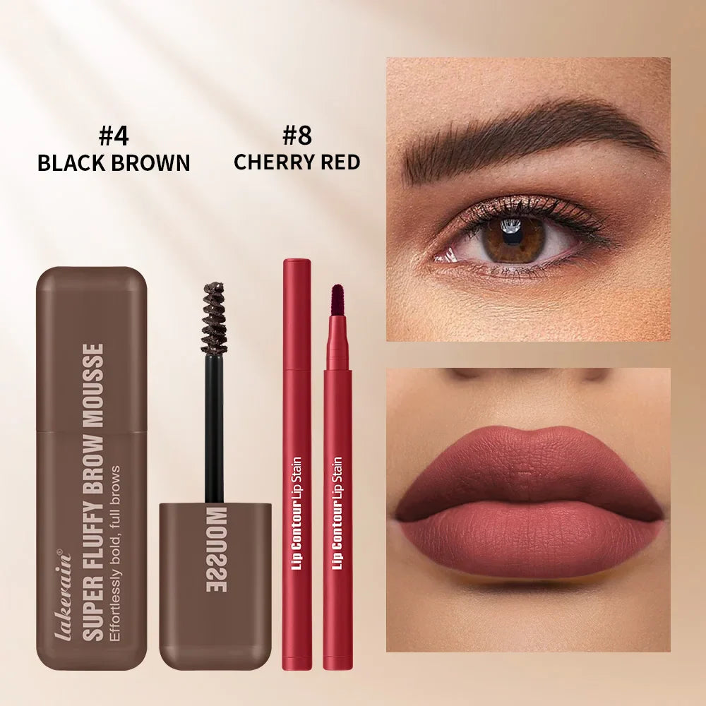 Matte Lip Liner & Fluffy Brow Mousse Set – Waterproof 2pcs