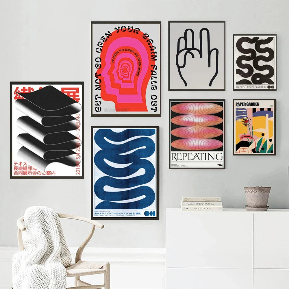 Japanese Vintage Blue Waves Abstract Canvas Wall Art Print