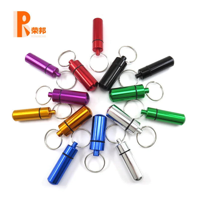 Aluminum Waterproof Pill Box Cases with Sealed Storage, Flat Head, Round Alloy Cartridge and Keychain for Vitamin Fish Oils Peaceful Pleasures Health and Wellness