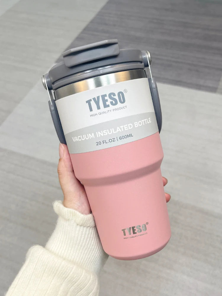 Tyeso's New Coffee Cup With Double-Layer Insulation And Cold Insulation Portable Ice Cream Cup Large Capacity Stainless Steel Peaceful Pleasures Health and Wellness Pink 901-1000ml