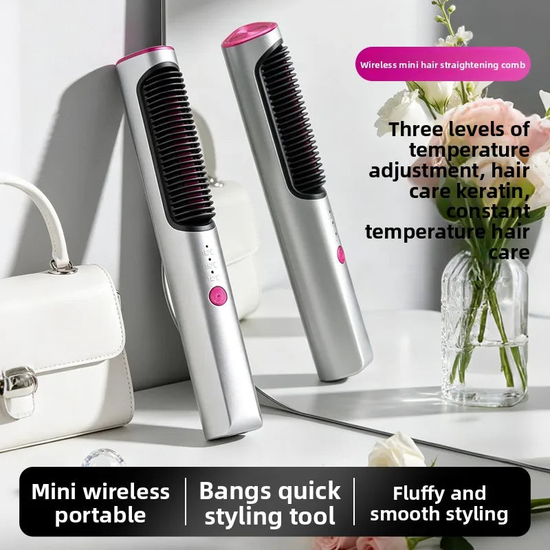 Mini Wireless Hair Straightening Comb – Portable Pocket Styler