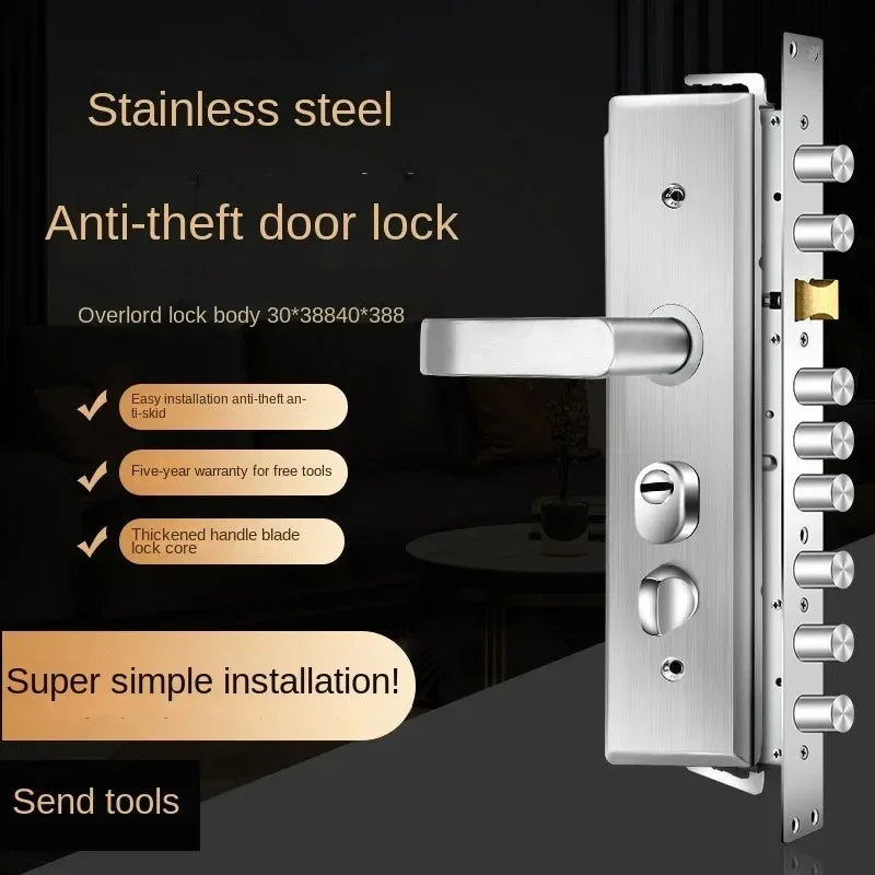 Anti-Theft Door Lock Set – Stainless Steel Handle & Keys