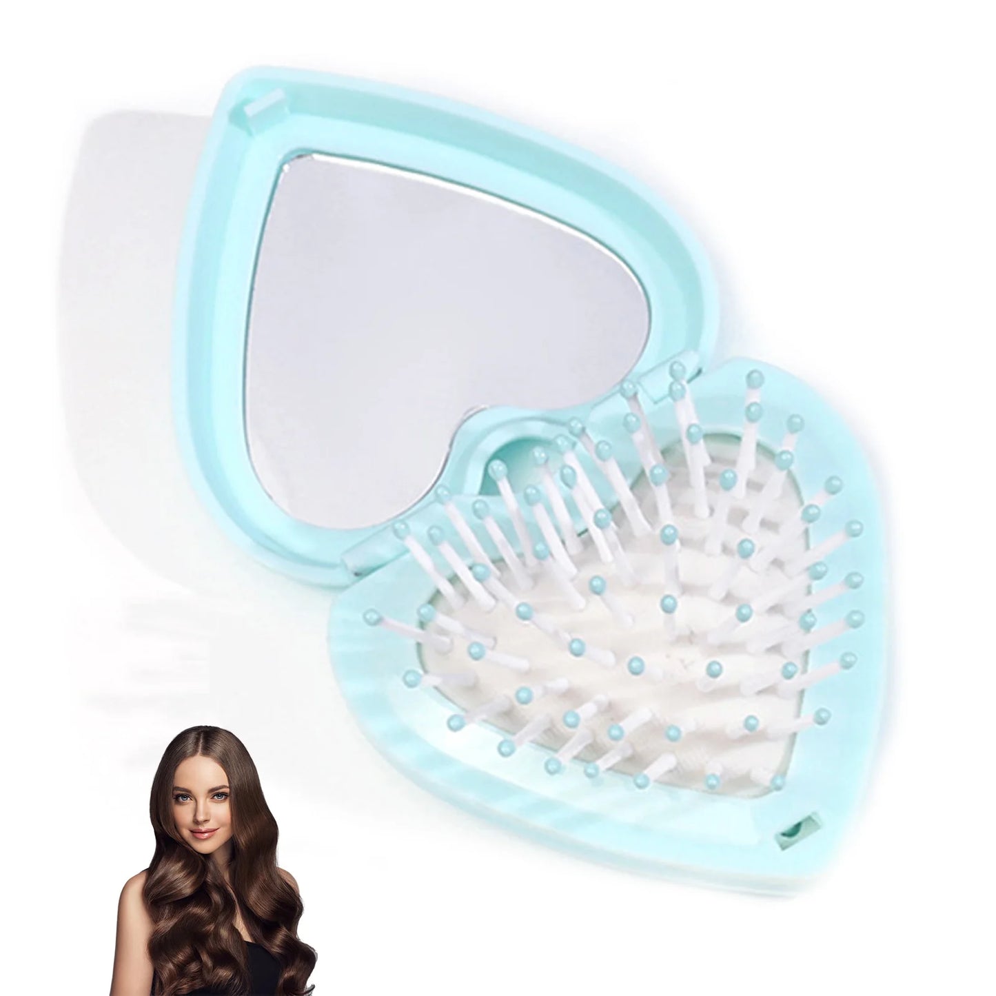 Small Size Hair Comb With Folding Mirror Traveling Portable Massage Folding Comb Women Girl Hair Brush Styling Tools Peaceful Pleasures Health and Wellness Blue
