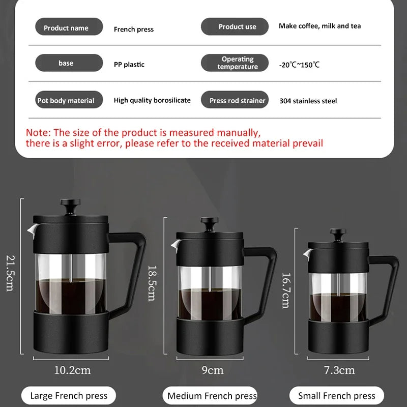 350/600/1000ML French Press Coffee Maker Pot Thickened Borosilicate Glass French Press Coffee Maker Multifunction Hand Punch Pot Peaceful Pleasures Health and Wellness