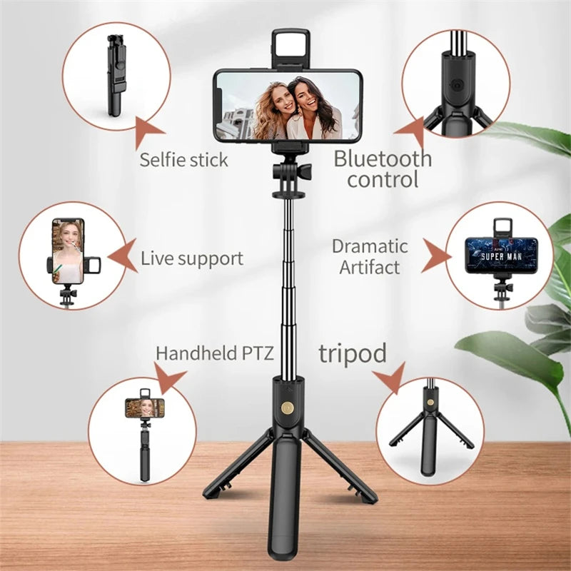 Bluetooth Selfie Stick Tripod with Fill Light 680mm Extendable Phone Stand 360° Rotation Live Broadcast Monopod for Smartphone Peaceful Pleasures Health and Wellness