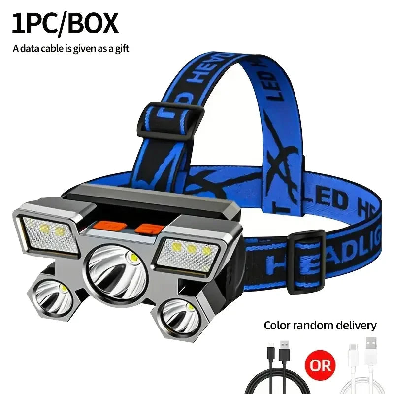 5 LED Rechargeable Headlamp – 8 Modes, IPX4, 200 Lumens