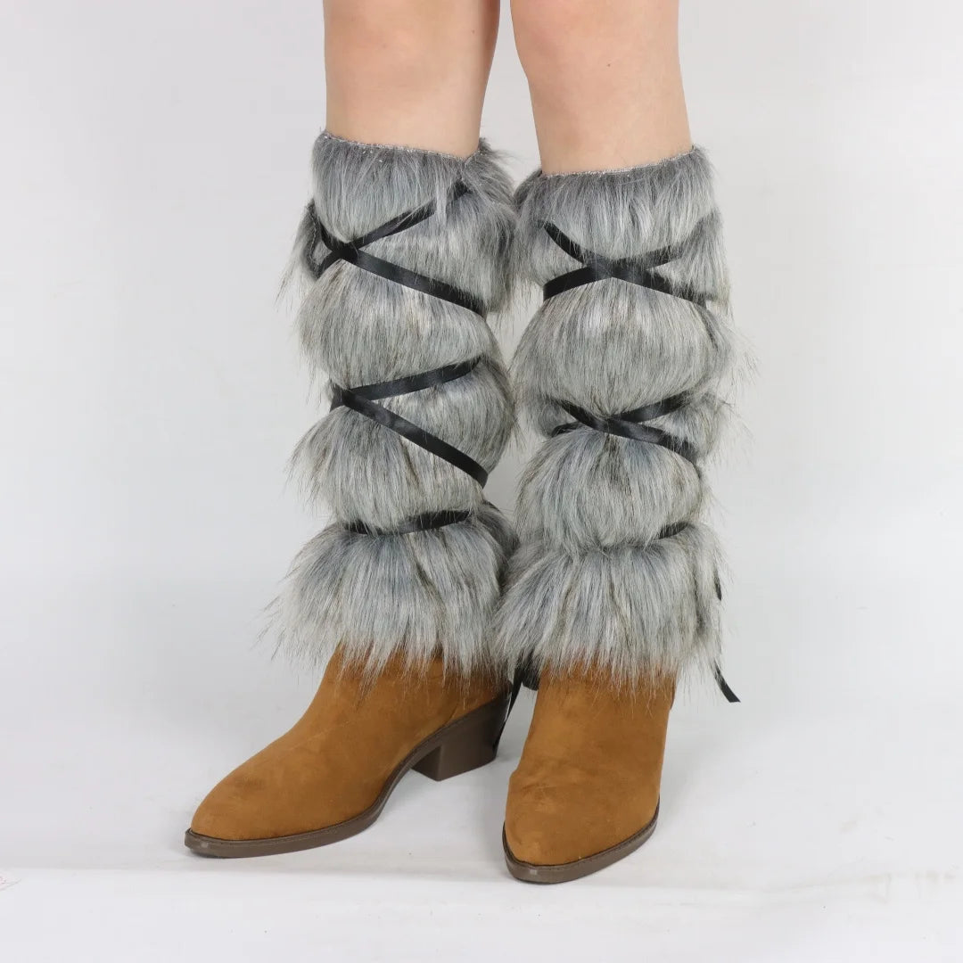 Viking Faux Fur Leg Warmers Medieval LARP Costume Boot Covers Winter