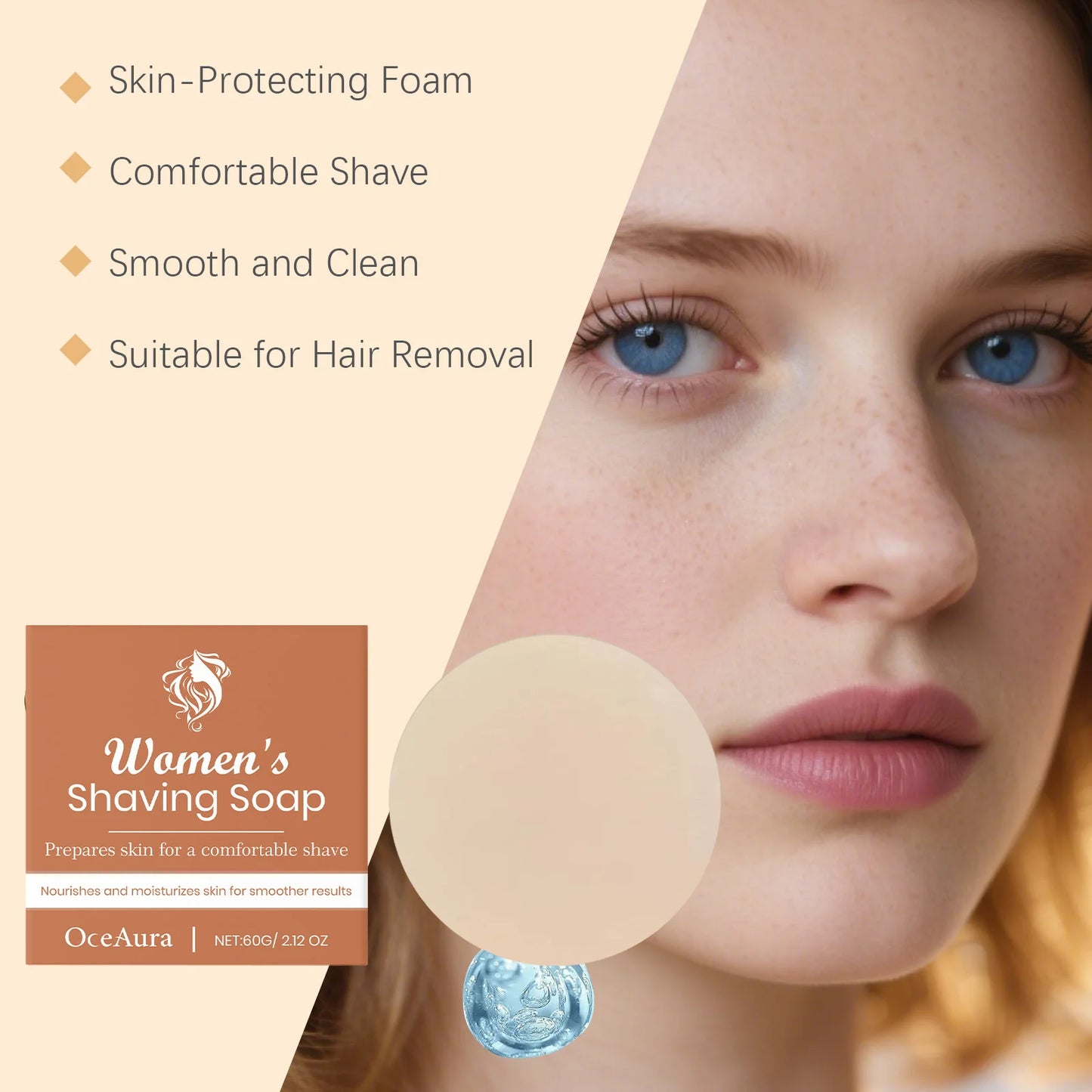 OceAura Women's Moisturizing Shaving Soap | Natural Plant 60g