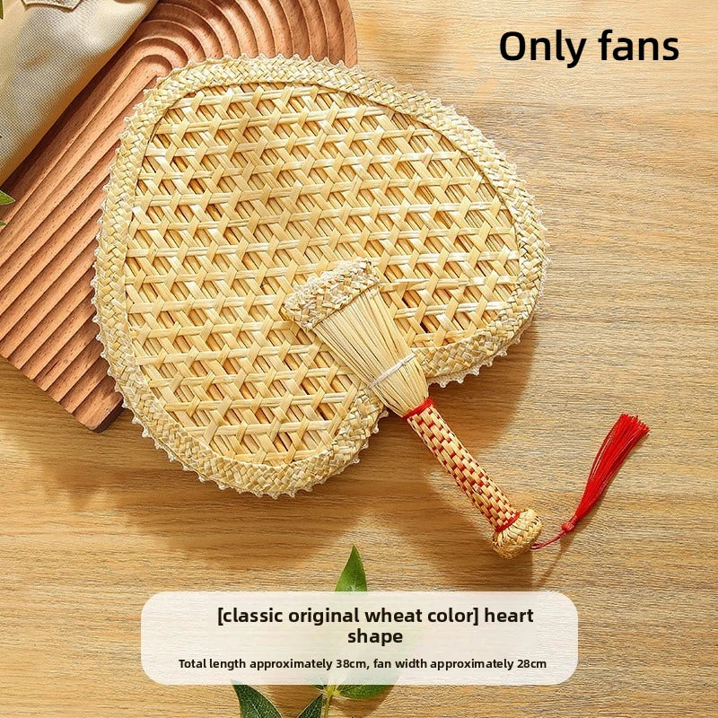 1pc Chinese Hand Woven DIY Home Decoration Heat Dissipation Bedroom Living Room Summer Cooling Weaving Hand Fan Peaceful Pleasures Health and Wellness Heart fan 1pc