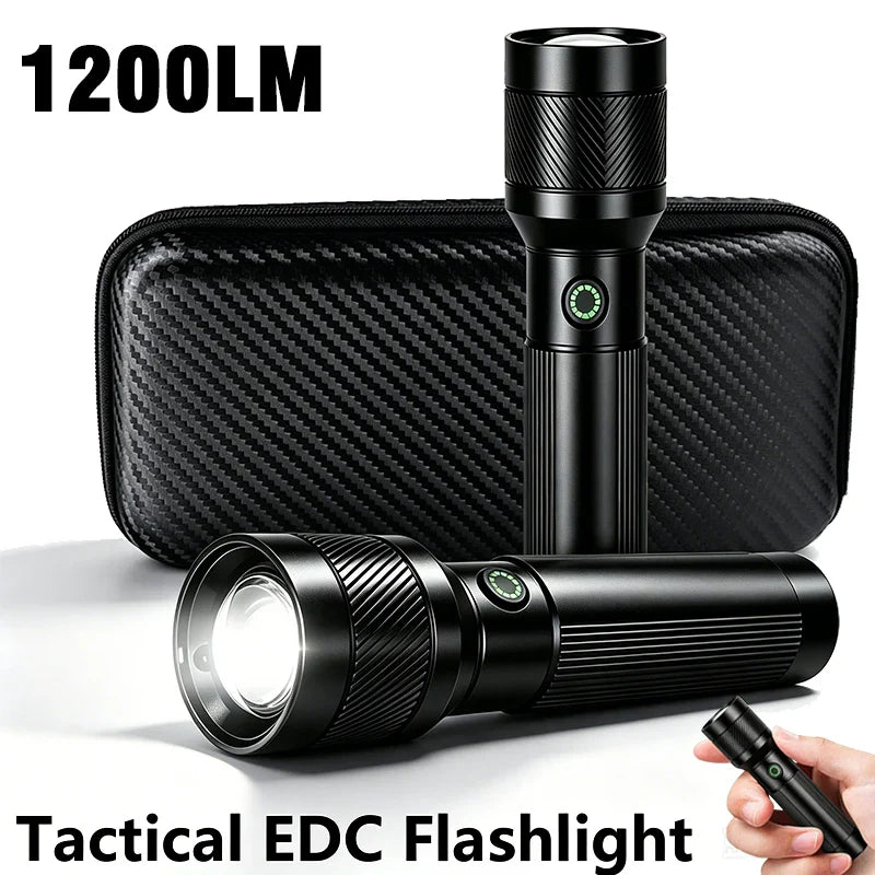 ZHIYU 1200LM Tactical Flashlight USB-C Rechargeable Zoomable Torch