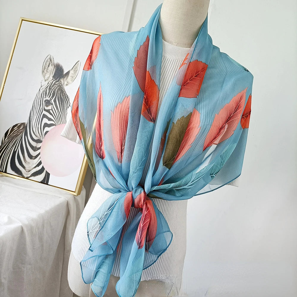 Women's Ink Lotus Chiffon Scarf – Lightweight Floral Print