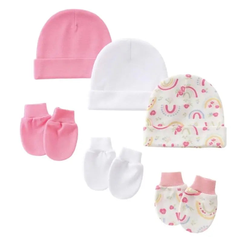Newborn Baby Hats & Mittens 3-Set – Soft Cotton, 0–3 Months