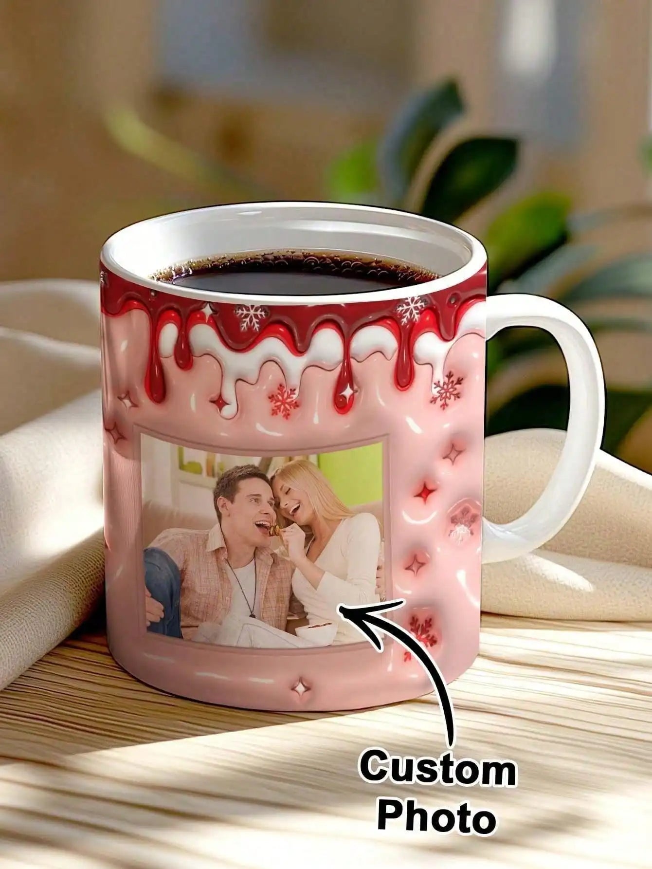 1pc Custom Couple Photo Mug 3D Inflated Effect Personalized Coffee Cup Gift For Him Her Boyfriend Girlfriend Valentine Birthday Peaceful Pleasures Health and Wellness