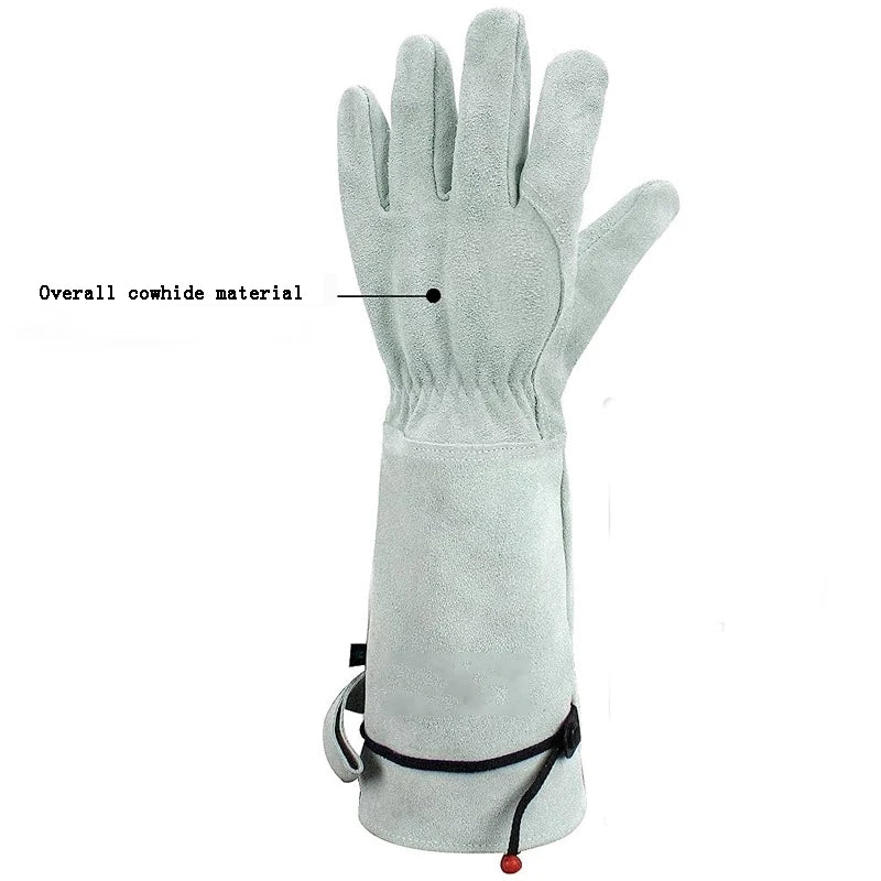 Cowhide Long Tube Garden Gloves Puncture-resistant Labor Protection Gloves Wear-resistant Gloves for Garden Construction Sites Peaceful Pleasures Health and Wellness