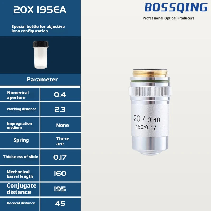 4X 10X 20X 40X 60X 100X Achromatic Objective Lens 195 Mm Conjugate Distance Tube Length 180Mm Biological Microscope Objective Peaceful Pleasures Health and Wellness 20X195EA