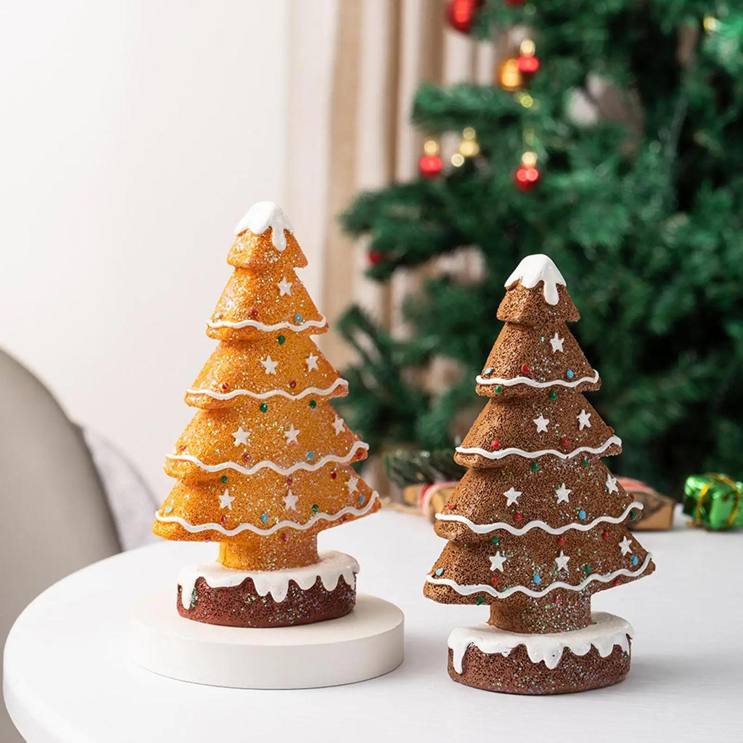 Table Christmas Tree Gingerbread Holiday Statue Gingerbread Tree Figurines Christmas Decorations For Holiday Indoor Desk Shelf Peaceful Pleasures Health and Wellness
