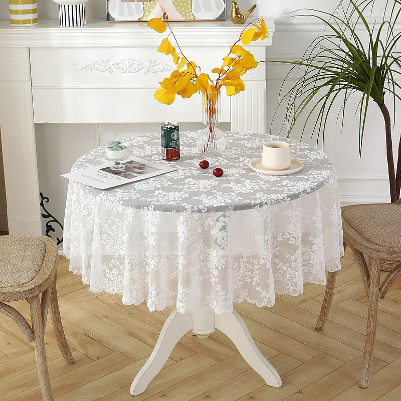 Battilo White Lace Tablecloth | Wedding & Banquet Table Cover