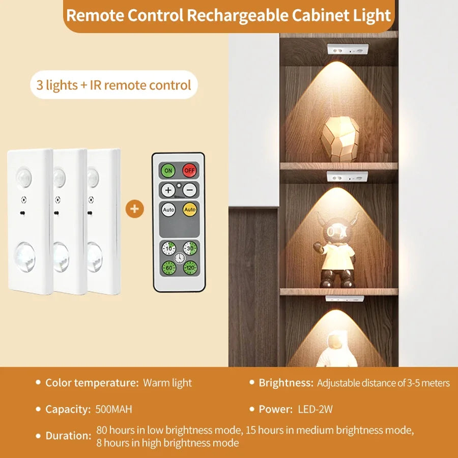 Rechargeable LED Motion Sensor Cabinet Light – Remote & Timer