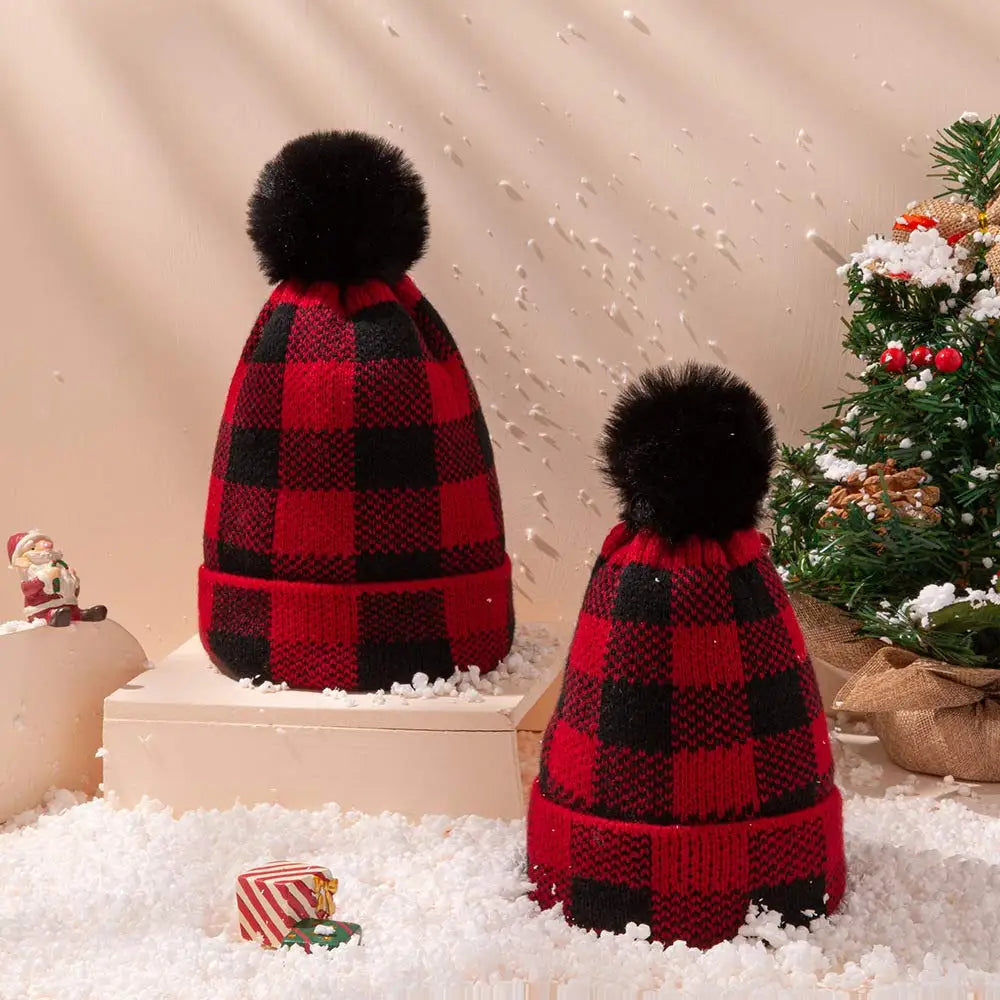 1PC Warm Knit Ear Flap Hat Winter Plaid Red Christmas Cap Lightweight Comfortable Holiday Santa Hat for Men Women Peaceful Pleasures Health and Wellness