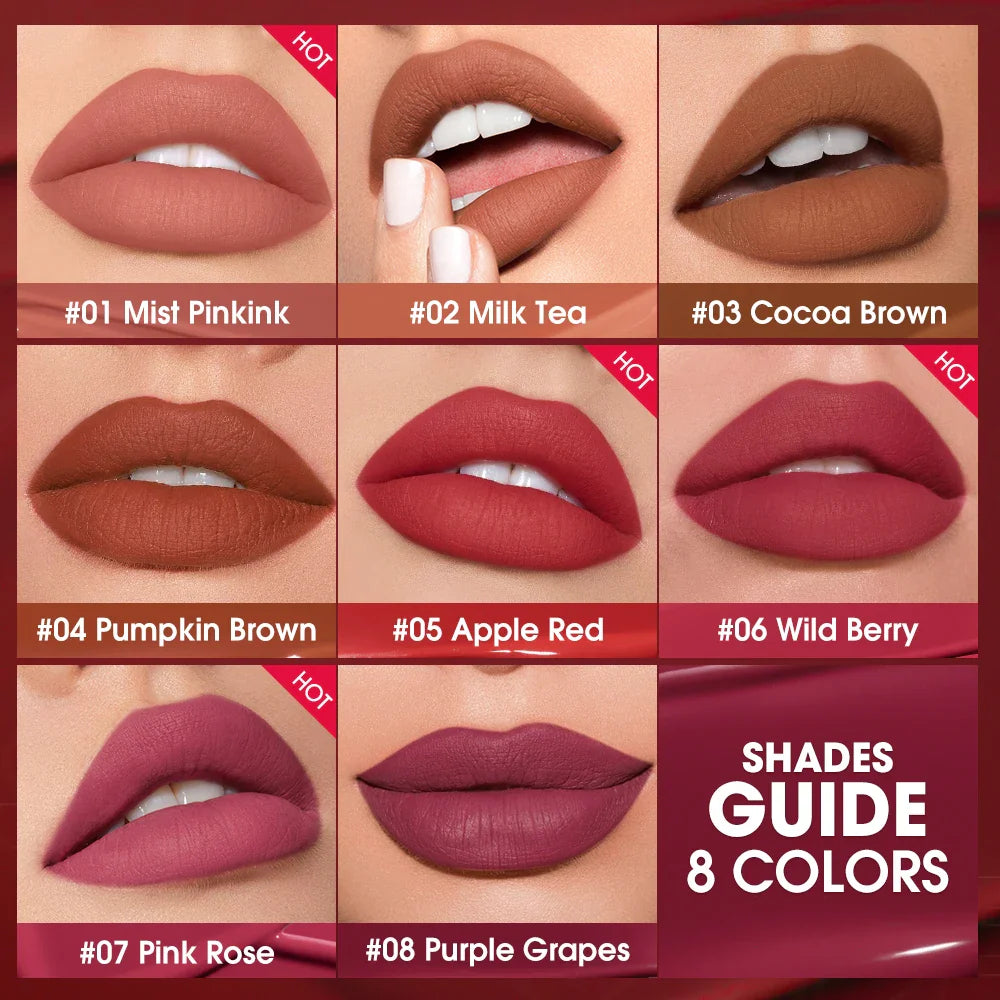 O.TWO.O 8-Pc Velvet Matte Liquid Lipstick Set – Waterproof