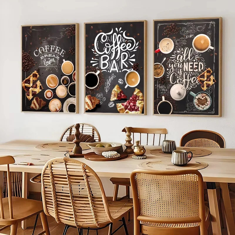 Nordic Coffee Canvas Wall Art | Café Kitchen Chalkboard Print