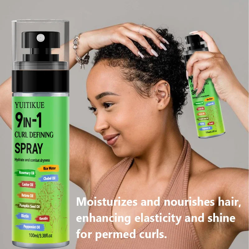 YUITIKUE 9-in-1 Curl Defining Spray Hydrating Hair Care Spray with Rosemary Oil Rice Water for All Hair Types 100ml Peaceful Pleasures Health and Wellness