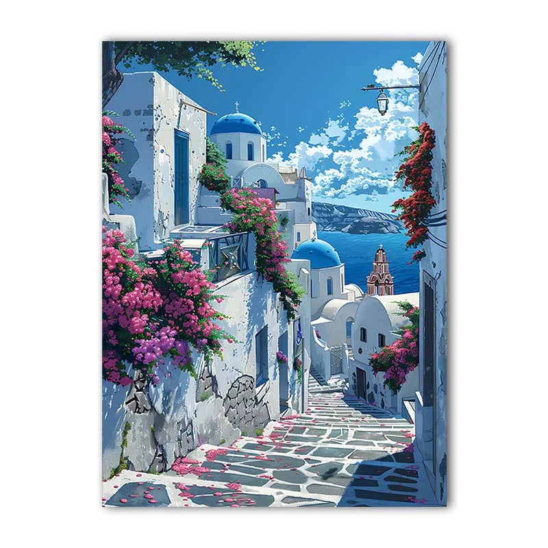 Santorini Greece Canvas Wall Art | Nordic Landscape Print Canvas Wall Art Peaceful Pleasures Health and Wellness 02 50x70cm NoFrame China Mainland