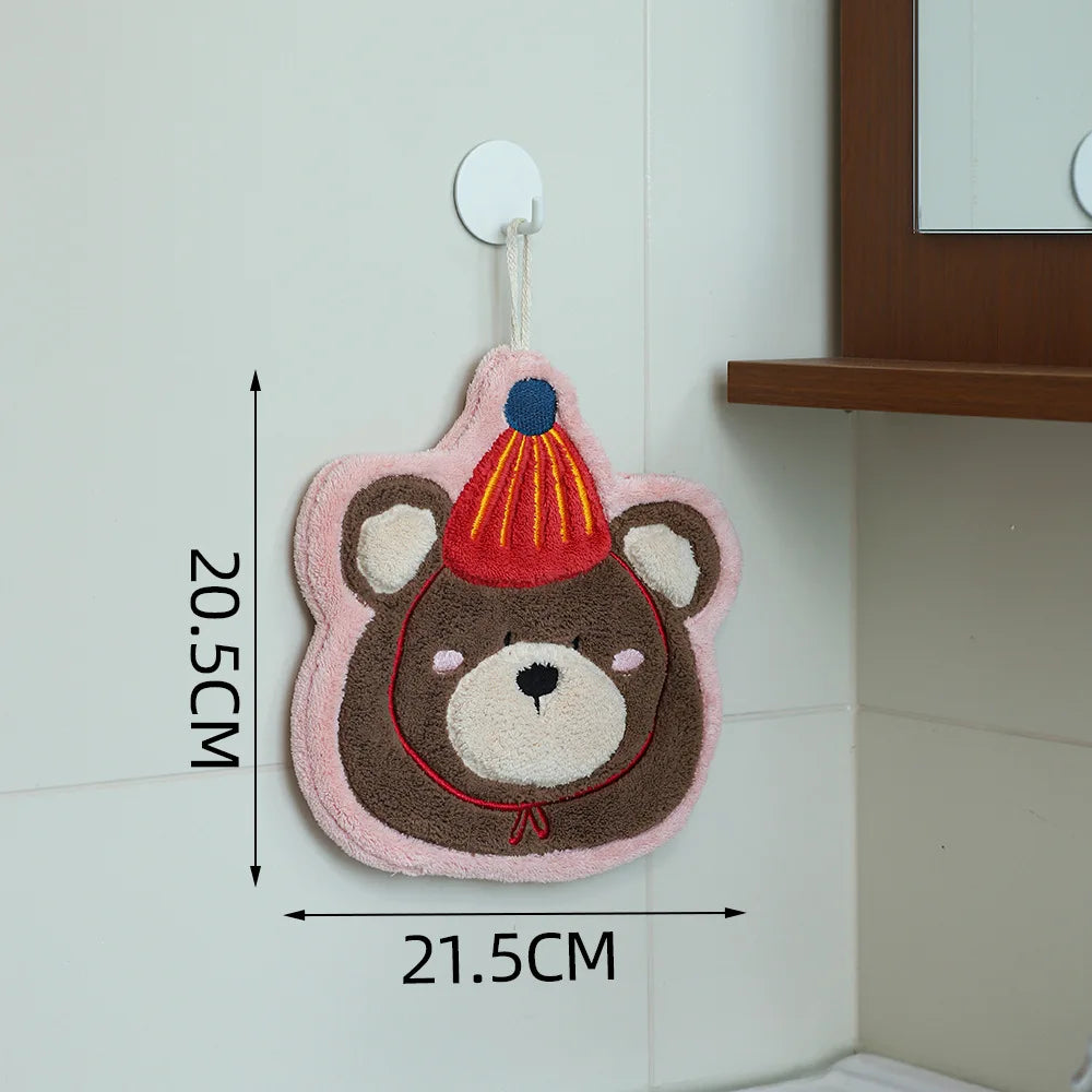 Coral Velvet Cartoon Hanging Hand Towel – Super Absorbent Hanging Hand Towel Peaceful Pleasures Health and Wellness pink bear