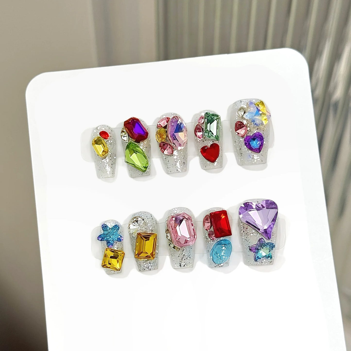 3D Floral Butterfly Press On Nails – Handmade Set of 10