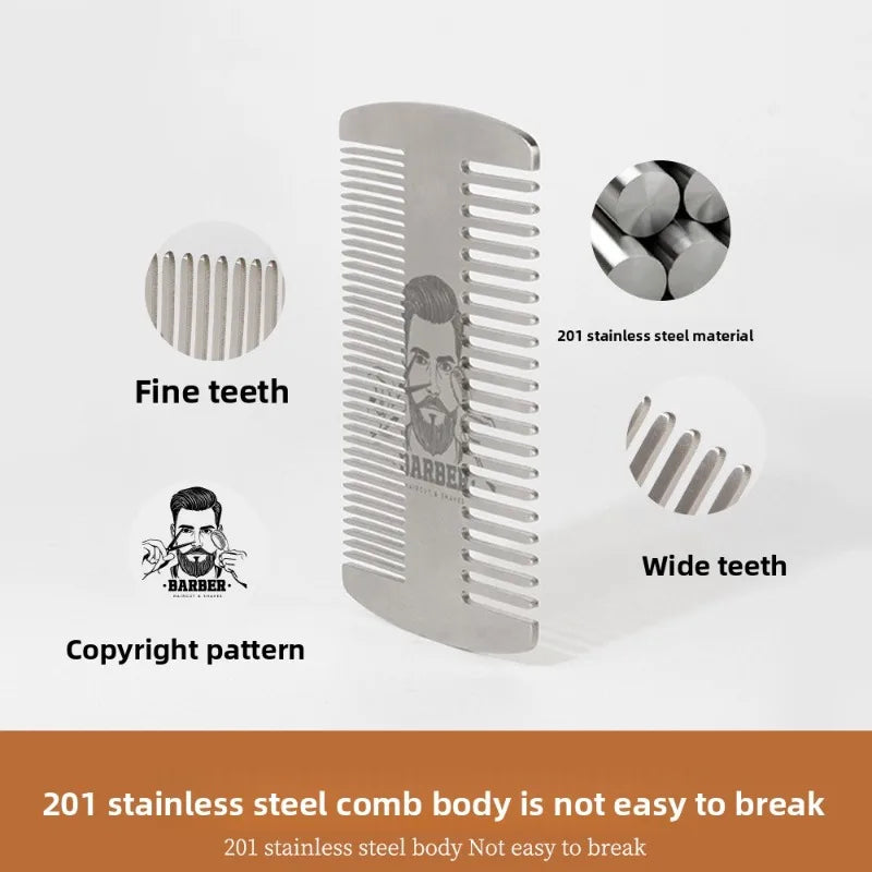 Stainless Steel Double Sided Beard Comb for Men Travel Pocket Hair Styling Mustache Grooming Tool with Fringe Smoothing Design Peaceful Pleasures Health and Wellness